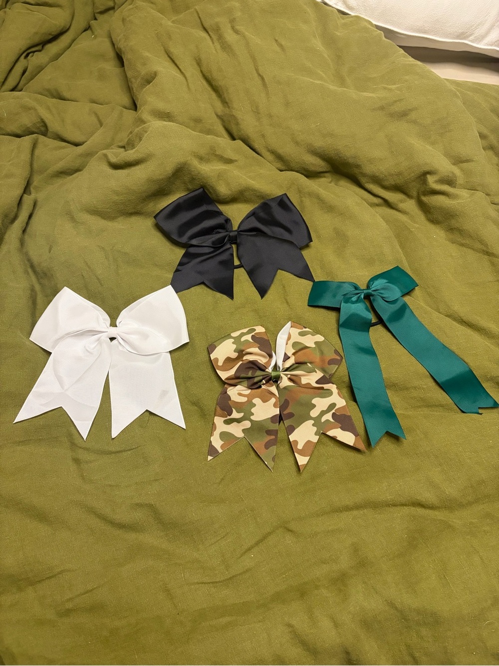 Cheerleading Hair Bows Pack - White, Black, Green, Camo